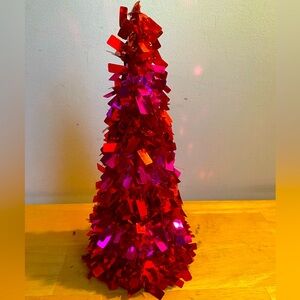Beaded shimmer red and pink tabletop Christmas tree 10”